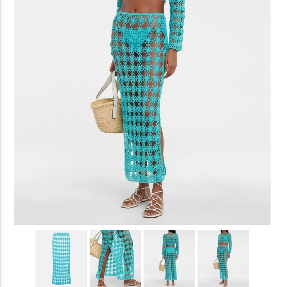Anna Kosturova Rosette crochet cotton maxi skirt size medium blue